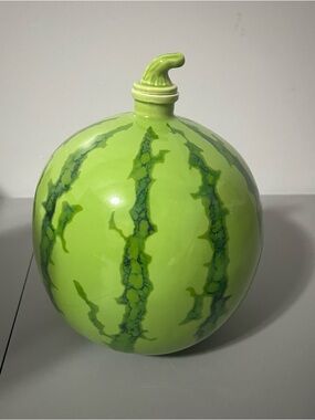 (3/25Mix)Glossy Green Ceramic Watermelon Accent Vase 10”